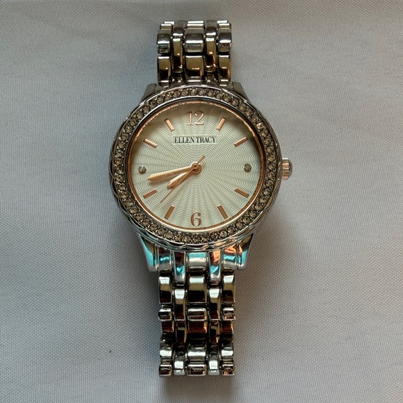 Ellen Tracy Accessories - Ellen Tracy Silver Watch with Crystal Detailing